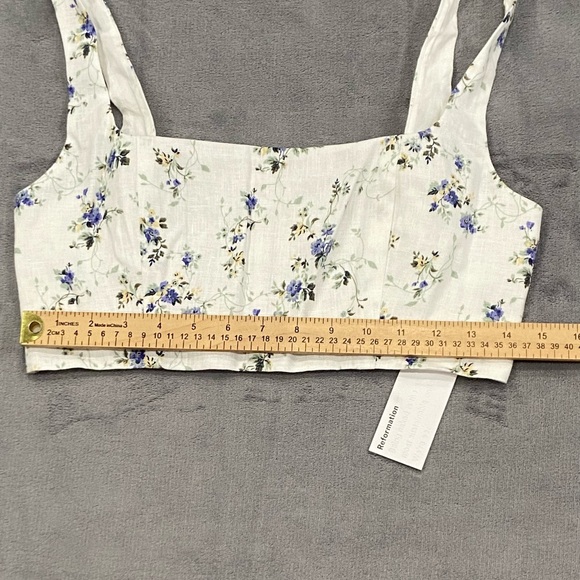 Reformation Size 8 Palm Crop Tank Top Floral Print 100% Linen New With Tags - Picture 8 of 10